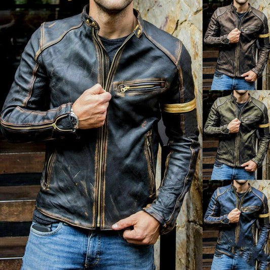 GlamzLife Men's Motorcycle Leather Jacket - Punk Style, Fit Body Type