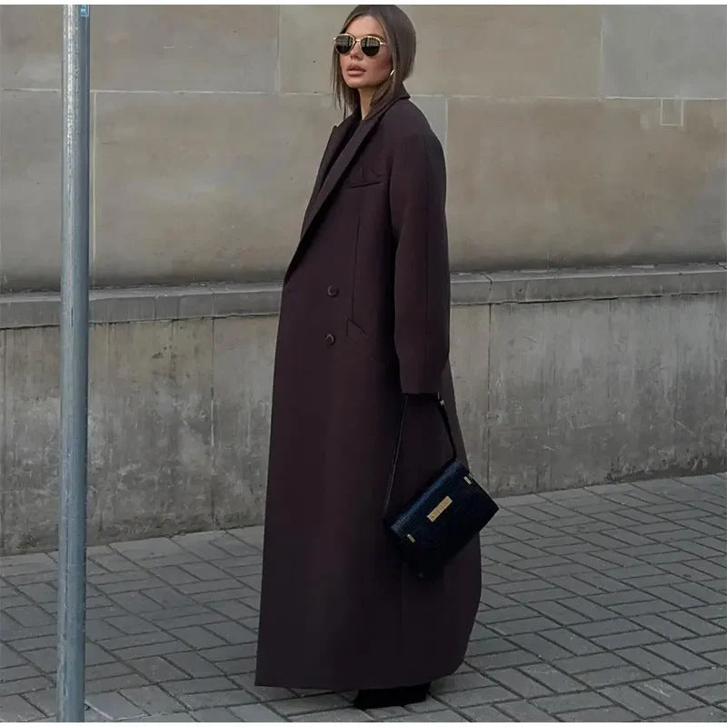 Elegant Lapel Double pocket Wool-like Coat