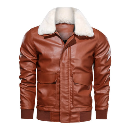 Thin Men's Lapel Large Pocket Pu Leather Jacket Large Size Motorcycle Washed Leather Jacket