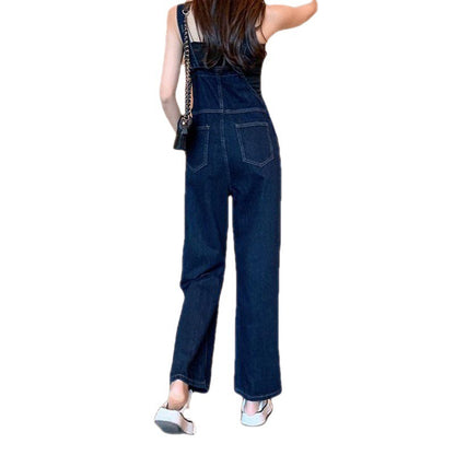 Women's Simple High-waist Dark Denim Jumpsuit - GlamzLife