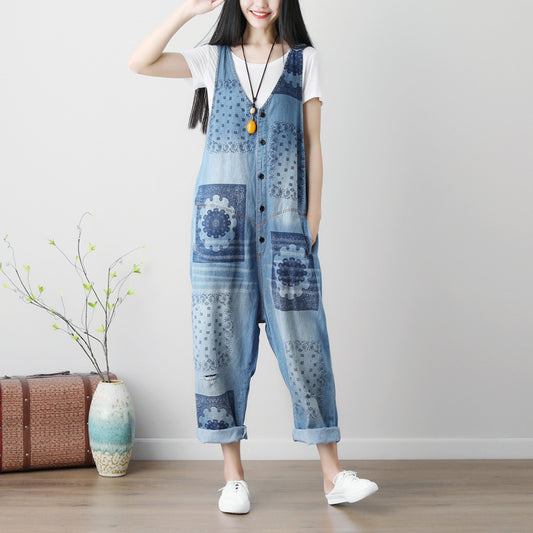 Edgy Plus Size Washed Denim Suspender Jumpsuit -GlamzLife