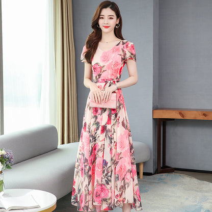 GlamzLife Flower Print Maxi Dress - Elegant Long Skirt for Women