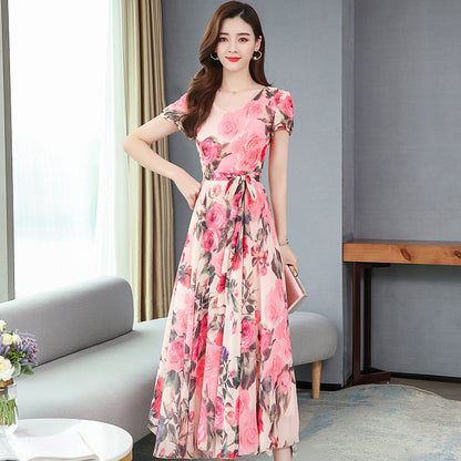 GlamzLife Flower Print Maxi Dress - Elegant Long Skirt for Women