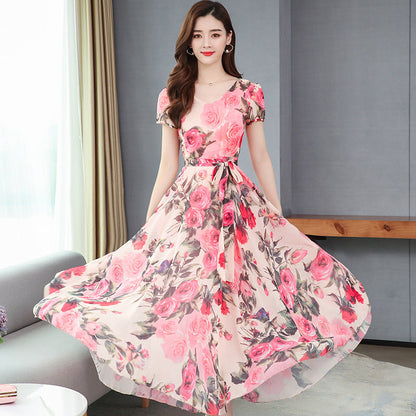 GlamzLife Flower Print Maxi Dress - Elegant Long Skirt for Women