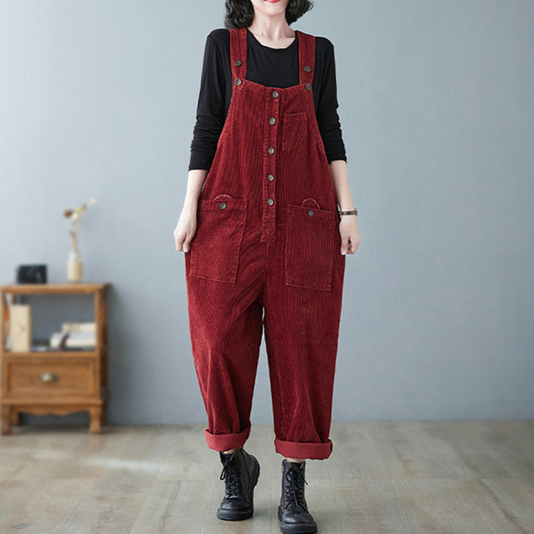 Retro Lazy Corduroy Overalls - GlamzLife