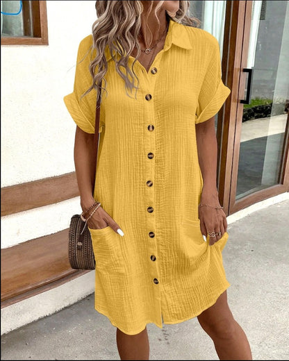 GlamzLife Summer Shirt Dress - Fashion Solid Color, Mid-length