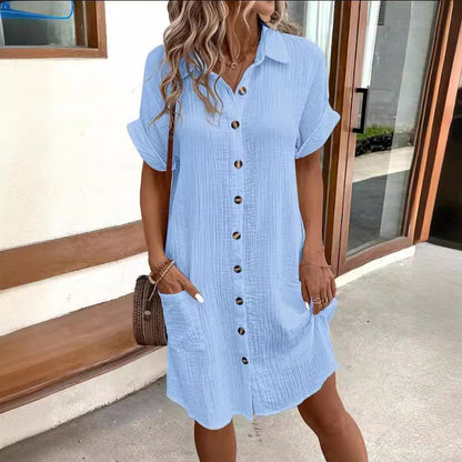 GlamzLife Summer Shirt Dress - Fashion Solid Color, Mid-length