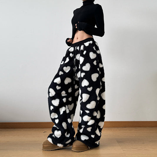 Loose Lamb Wool Polka Dot Female Casual Jogger Pants - GlamzLife