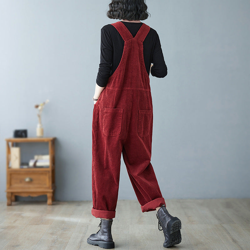 Retro Lazy Corduroy Overalls - GlamzLife