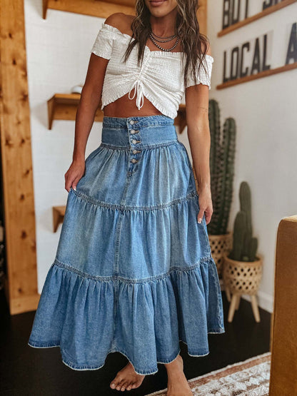 Bohemian A-Line Layered Cake Denim Skirt - GlamzLife