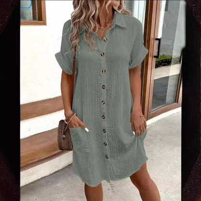 GlamzLife Summer Shirt Dress - Fashion Solid Color, Mid-length