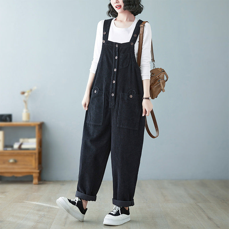 Retro Lazy Corduroy Overalls - GlamzLife