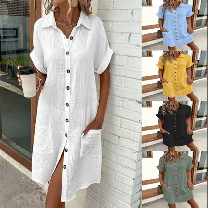 GlamzLife Summer Shirt Dress - Fashion Solid Color, Mid-length