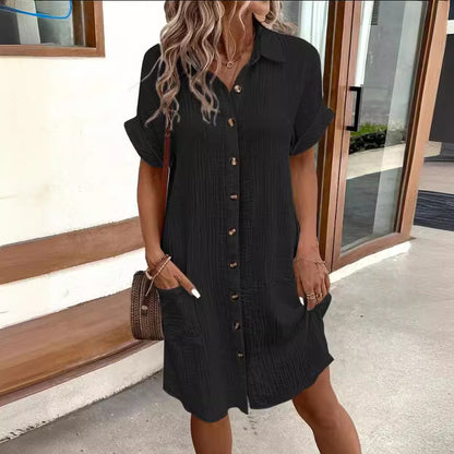 GlamzLife Summer Shirt Dress - Fashion Solid Color, Mid-length