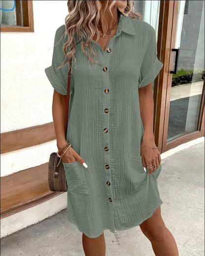 GlamzLife Summer Shirt Dress - Fashion Solid Color, Mid-length