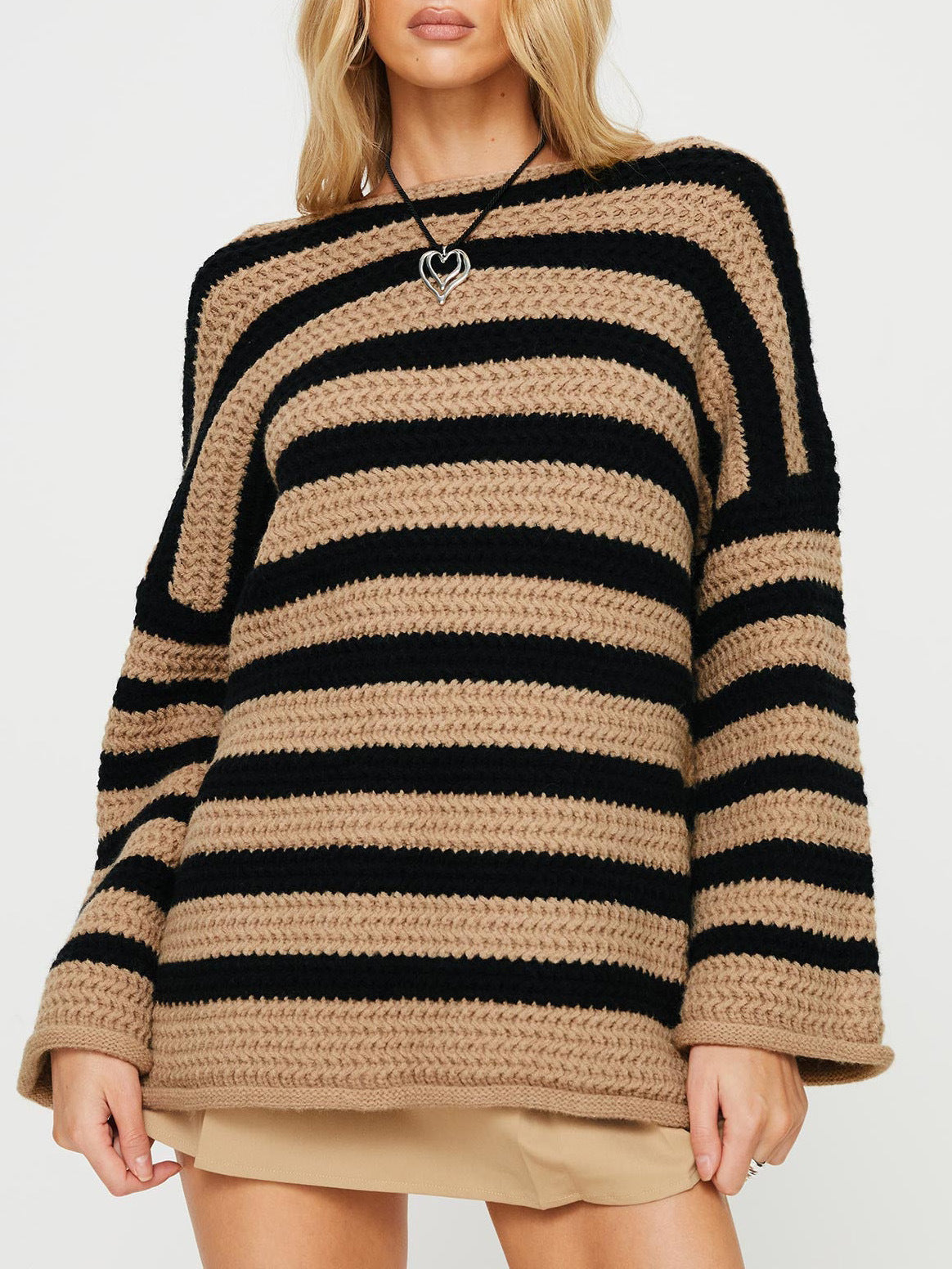 Women's Loose Off Shoulder Striped Long-sleeved Sweater | GlamzLife
