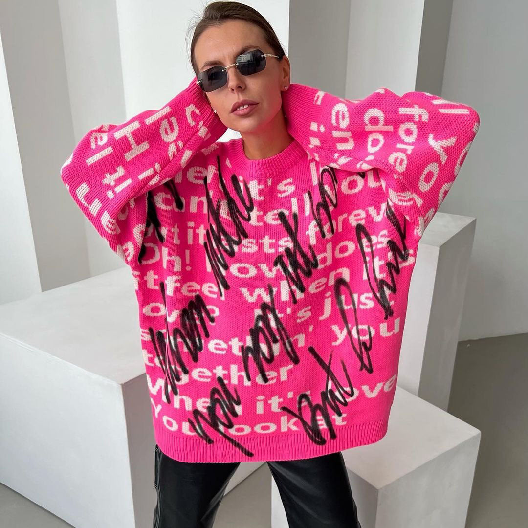 Women's Fashion Casual Loose Contrast Color Letter Embroidered Top GlamzLife