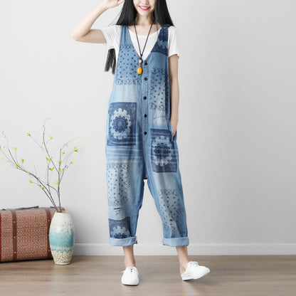 Edgy Plus Size Washed Denim Suspender Jumpsuit -GlamzLife