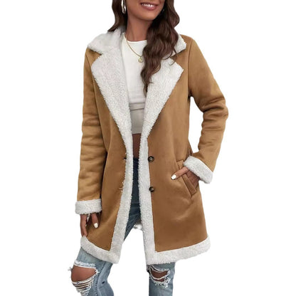 Women's Long-sleeved Lapel Velvet Thick Woolen Coat