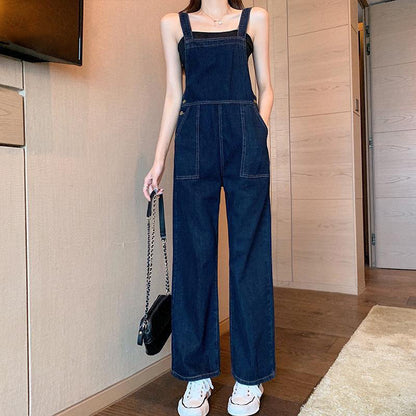 Women's Simple High-waist Dark Denim Jumpsuit - GlamzLife