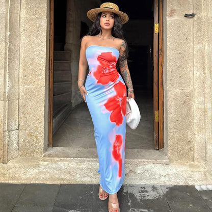 GlamzLife Slim Slit Tube Long Dress - Summer Party Beachwear Women