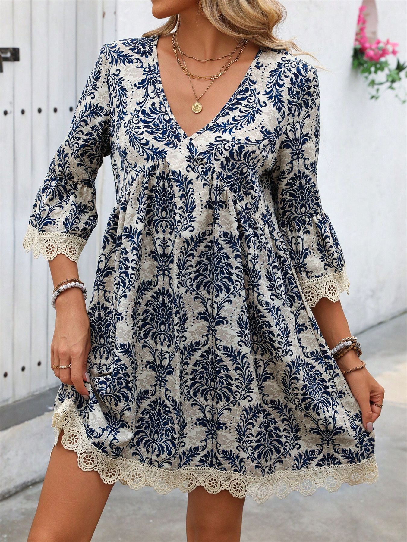 Retro Style Printed Simple Everyday Dress