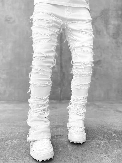 Patched Long Tight Fit Stacked Jeans For Mens | GlamzLife