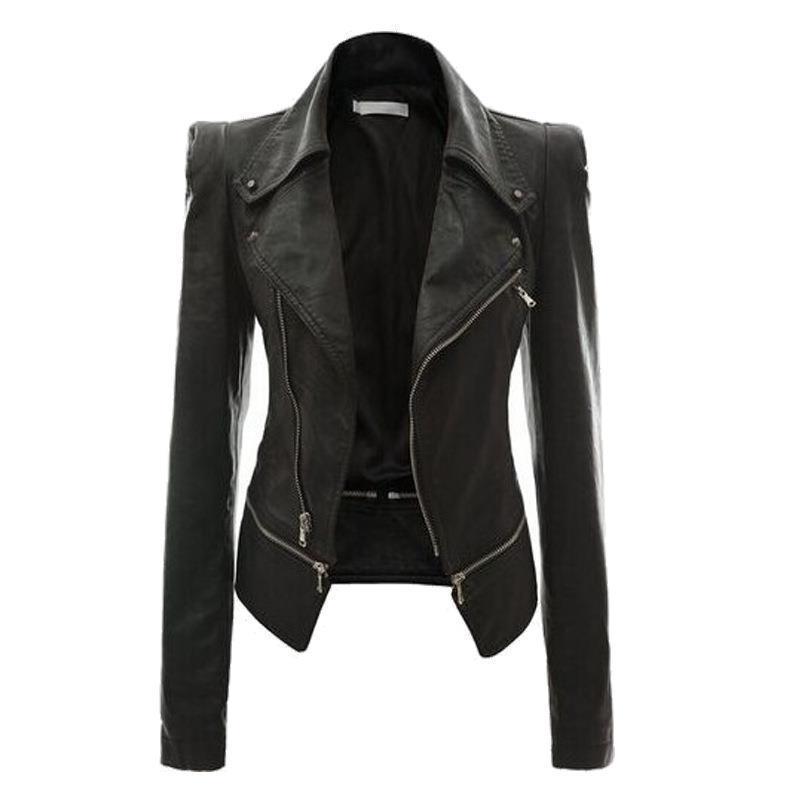 GlamzLife Women's Motorcycle Leather Jacket - Street Hipster Style