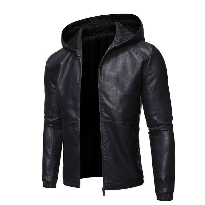 GlamzLife Men's Trendy Hooded Leather Jacket - Black