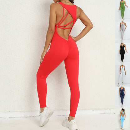 GlamzLife Yoga Jumpsuit - V-shaped Back Design, Sleeveless Fitness