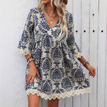 Retro Style Printed Simple Everyday Dress