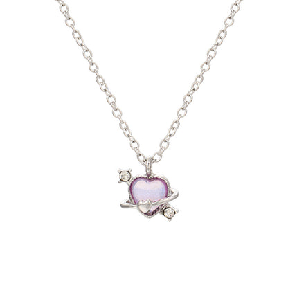 Women's Love Planet Pink Diamond Love Necklace | GlamzLife