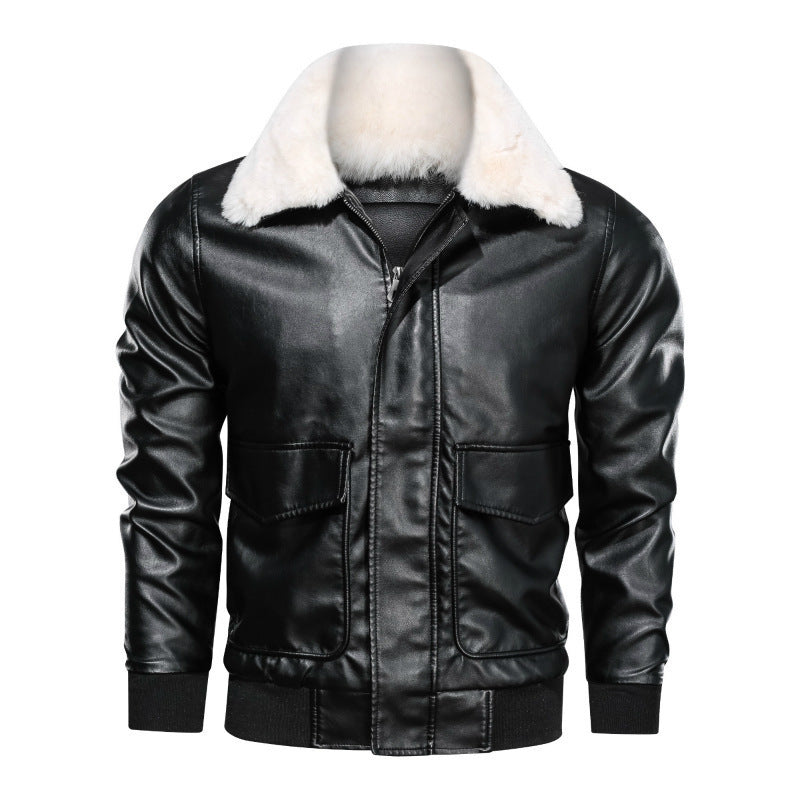 Thin Men's Lapel Large Pocket Pu Leather Jacket Large Size Motorcycle Washed Leather Jacket