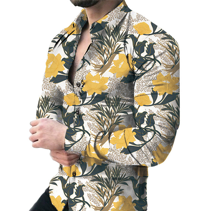 Men's Casual Long Sleeved Large Floral Shirt | GlamzLife