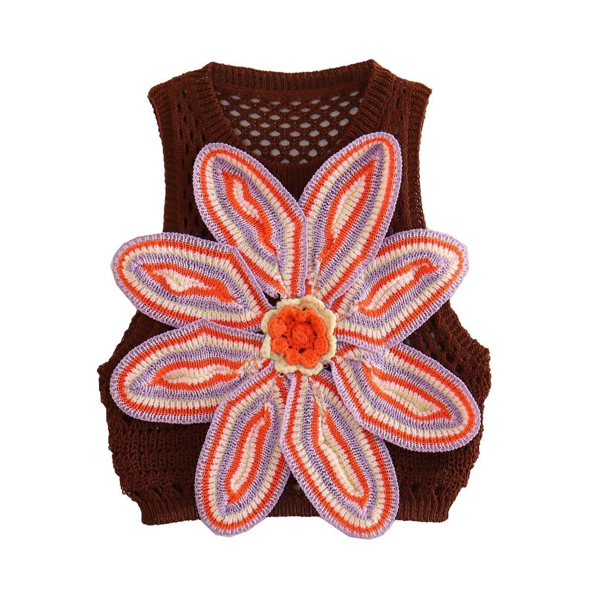 Flower Decorative Knitted Short Top Hollow-out Suit - GlamzLife