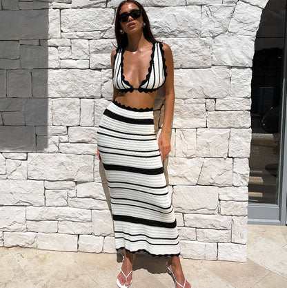 GlamzLife Striped Bikini Top & Long Dress Suit - Beach Summer Y2K