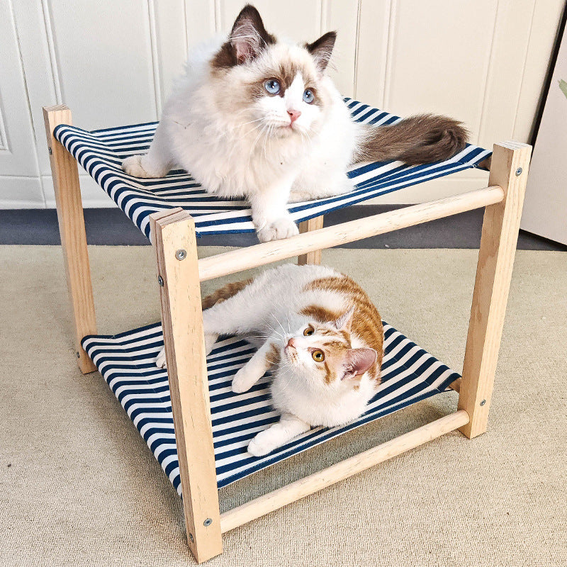 Pet Camp Bed Solid Wood Double Layer Cat Hammock - GlamzLife