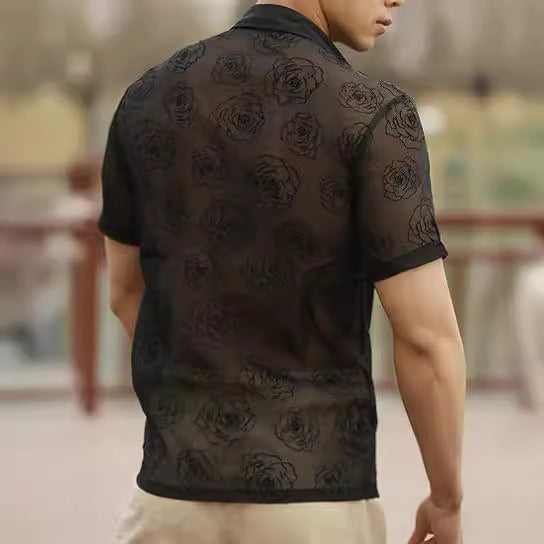 Men's Rose Flower Mesh See-through shirt - GlamzLife