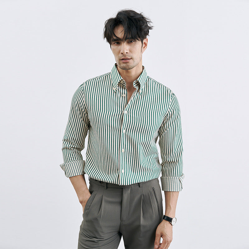 Men's Korean-style Vertical Stripes Trendy Pu Shuai Shirt - GlamzLife