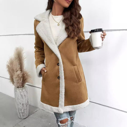 Women's Long-sleeved Lapel Velvet Thick Woolen Coat