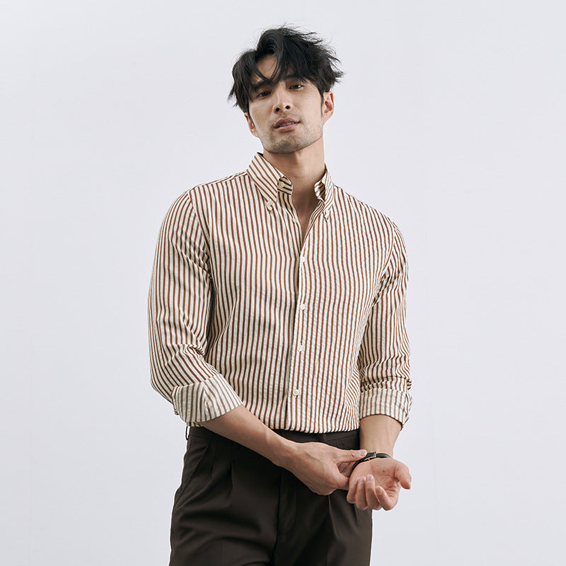 Men's Korean-style Vertical Stripes Trendy Pu Shuai Shirt - GlamzLife