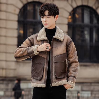 Leather And Fur Casual Coat For Men