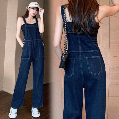 Women's Simple High-waist Dark Denim Jumpsuit - GlamzLife