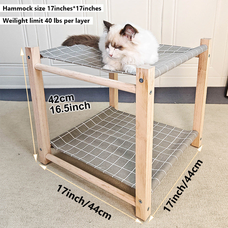 Pet Camp Bed Solid Wood Double Layer Cat Hammock - GlamzLife