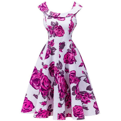 3D Flower Print Round Neck One Piece Dress | Rose Red | GlamzLife