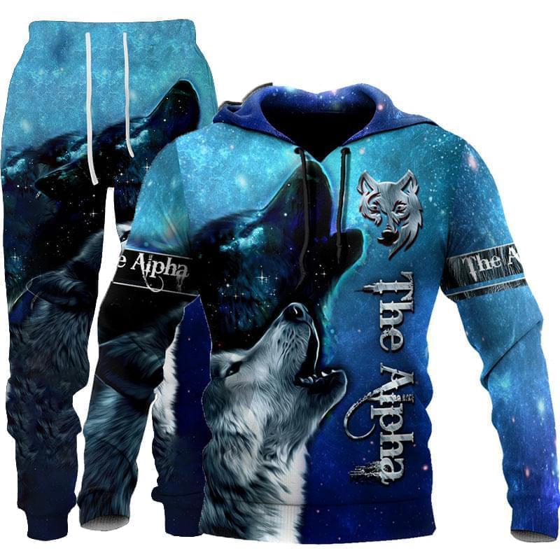 3D Wolf Print Sportswear Hooded Suit For Men's GlamzLife