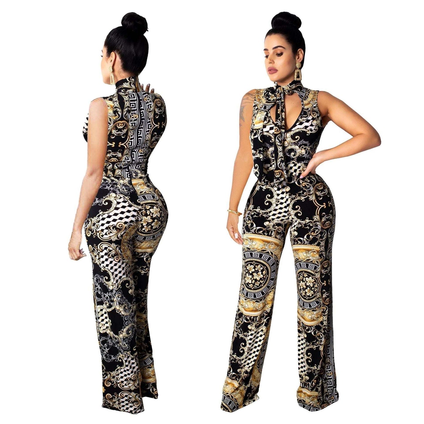 Abstract Print Sleeveless Women's Jumpsuit | GlamzLife