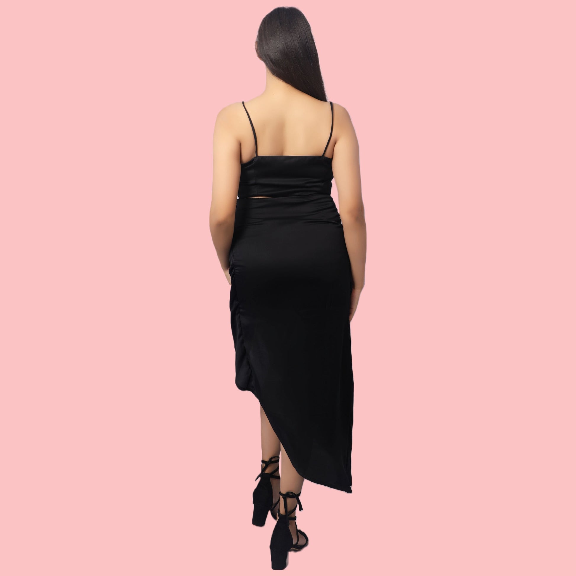 Asymmetrical Draping Skirt With Cowl Neck Crop Top GlamzLife
