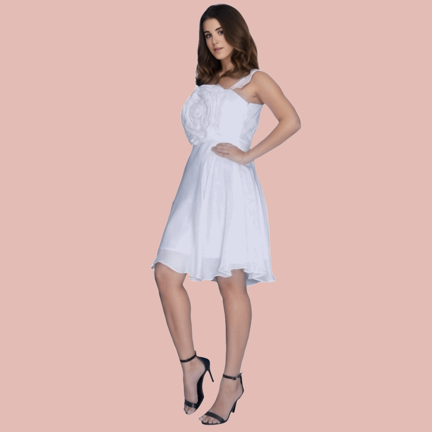 Beautiful 3D Flower Short Dress | White | GlamzLife