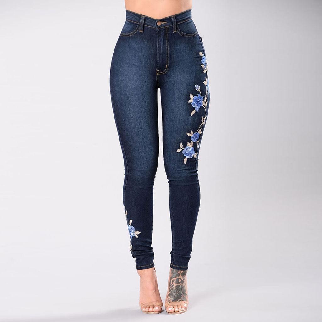 Beautiful Embroidered Jeans For Women's | Dark Blue | GlamzLife